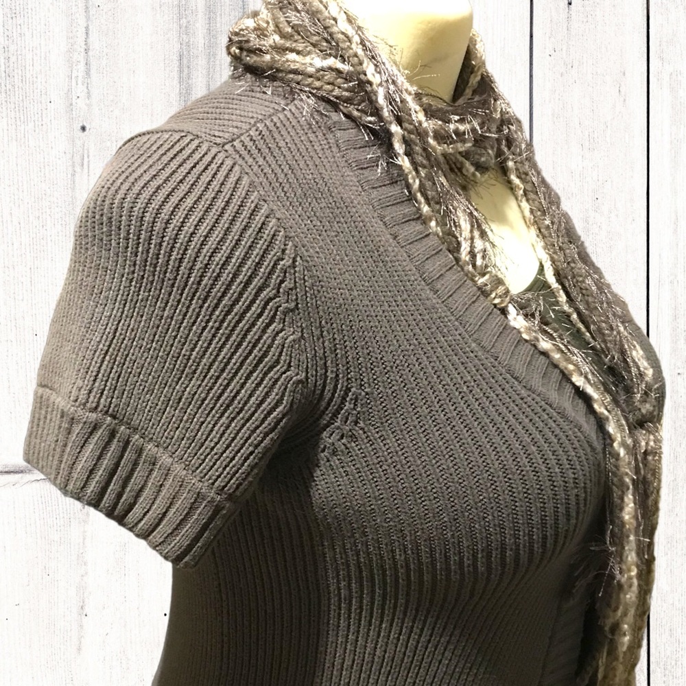 ANN TAYLOR Mid-Length Ribbed Knit Open Front Short Sleeve Cardigan - Picture 6 of 11